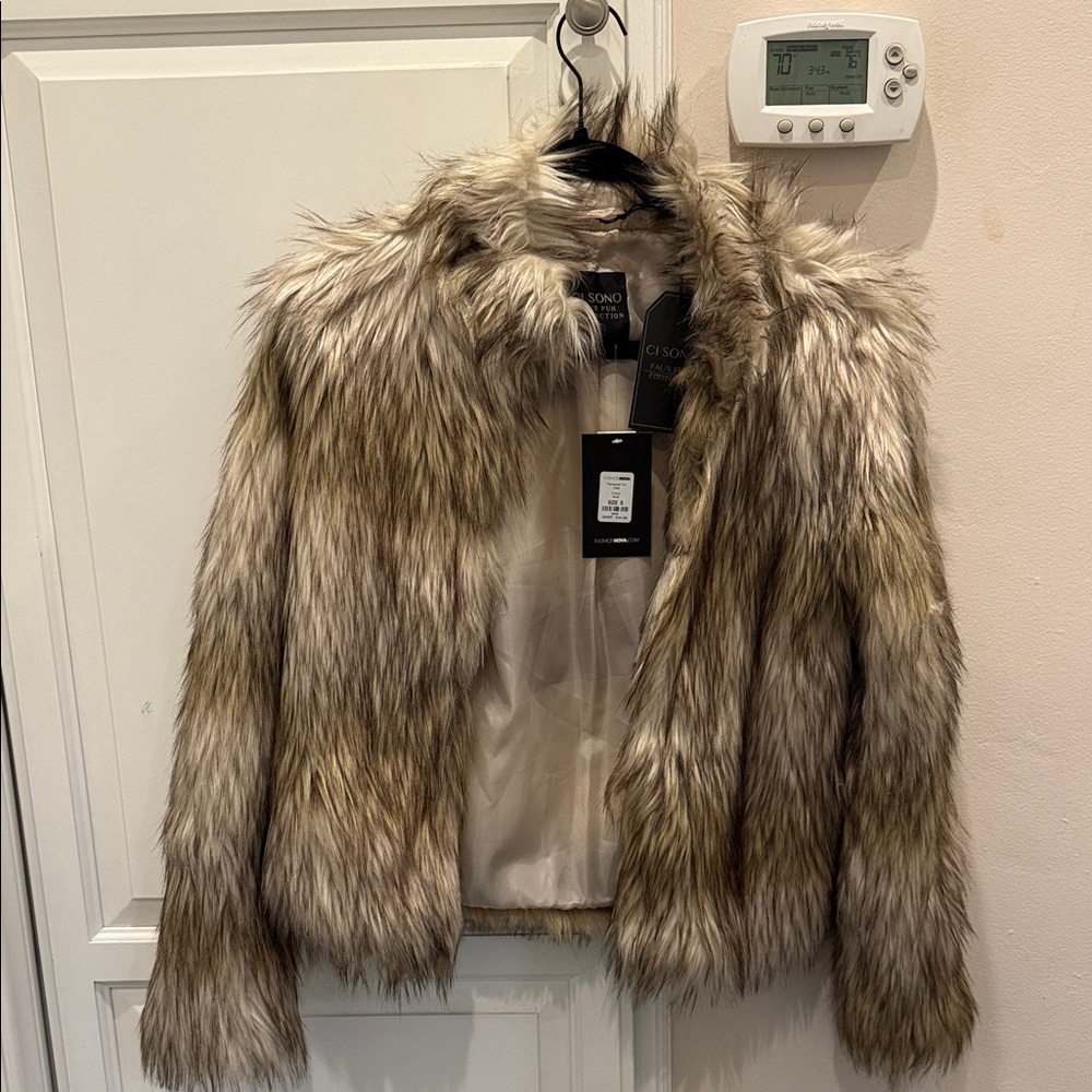 Fashion Nova Faux Fur Teddy Jacket - Brown and Cream